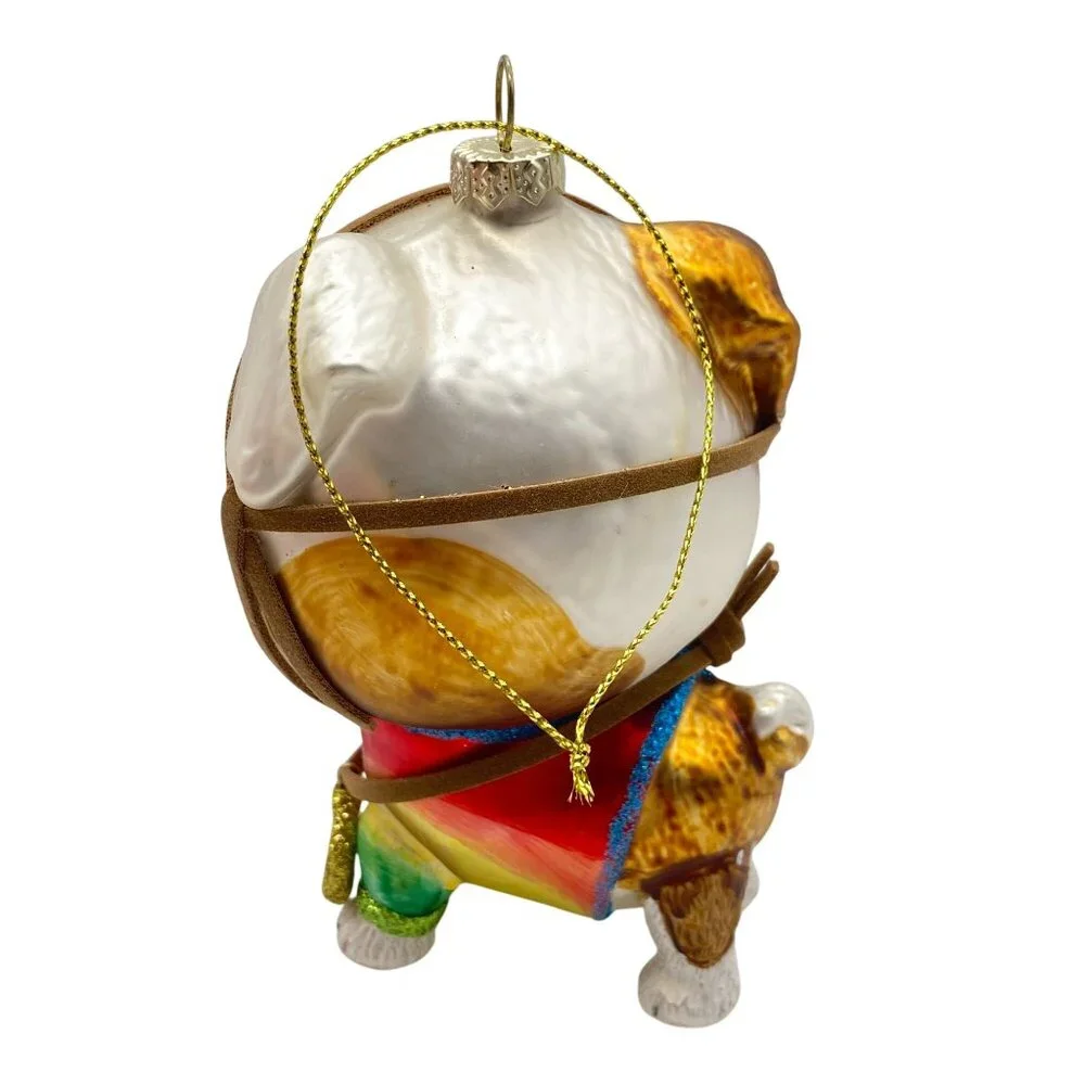 Bull Dog Hippie peach rainbow google eye Glass Christmas tree ornament